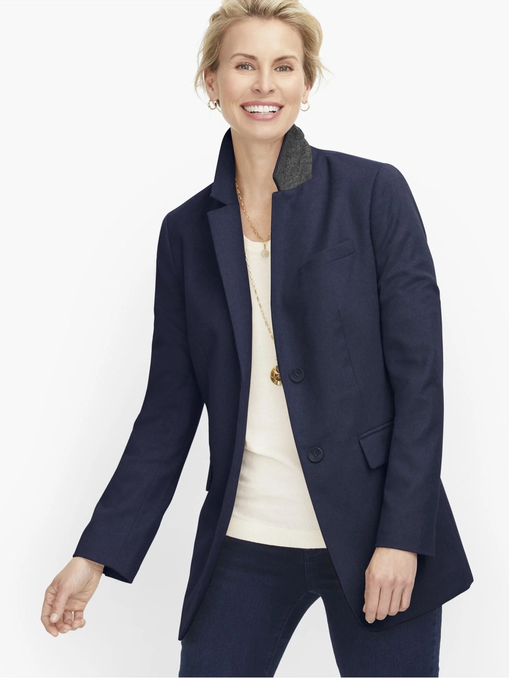 New Talbots Long Brushed Wool Blend Blazer Navy Blue Size 20WP Classic Office